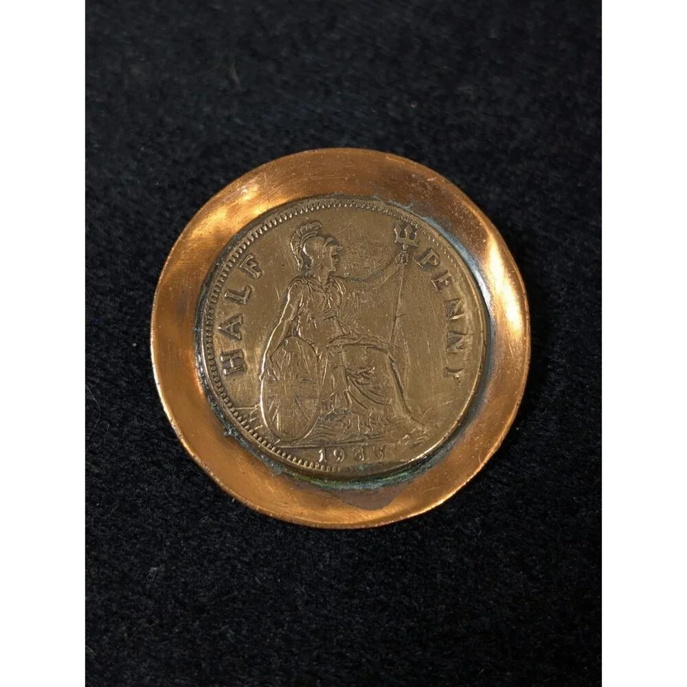 Vintage 1935 Great‎ Britain Half Penny Copper Brooch Pin C Clasp